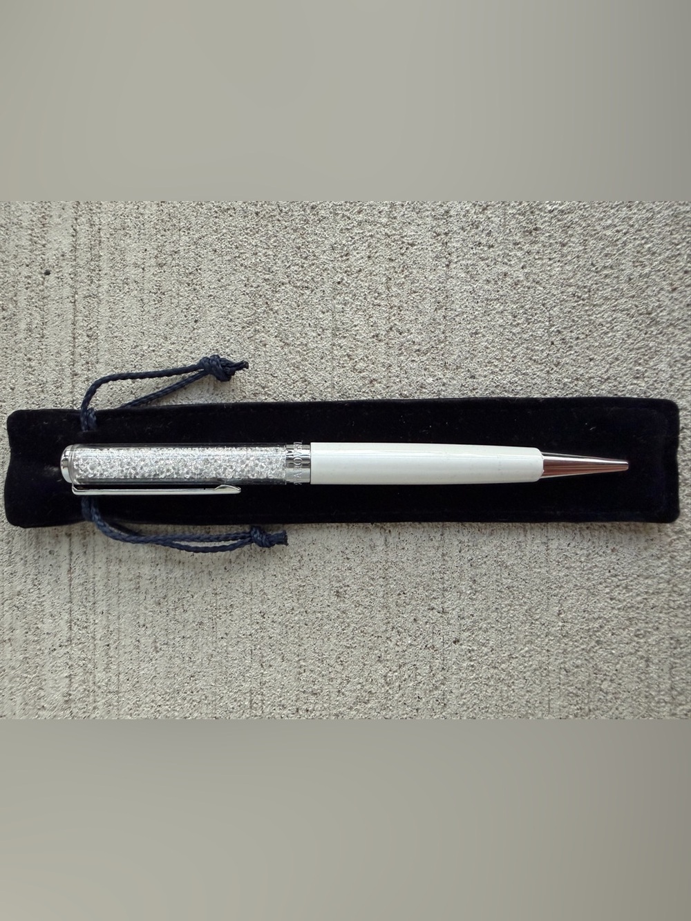 Swarovski Crystalline White Ballpoint Pen Crystal Filled Barrel w/ Velvet Pouch